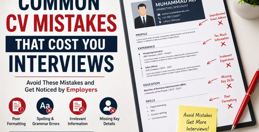 Professional CV highlighting common resume mistakes such as poor formatting, grammar errors, irrelevant information, and missing skills that can cost job interviews.