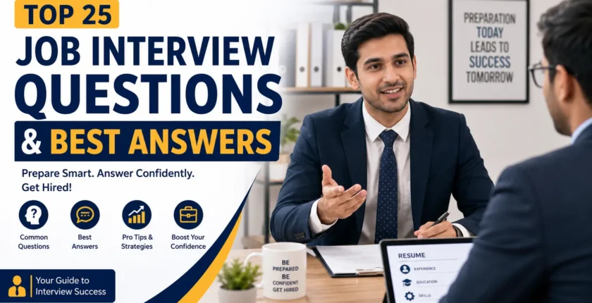 Professional job interview with a candidate answering common interview questions during a hiring meeting, representing the top 25 job interview questions and best answers for job seekers in Pakistan.