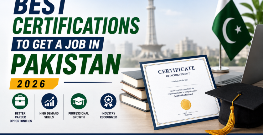 Best certifications to get a job in Pakistan in 2026, featuring professional certificates, career skills, IT, cybersecurity, cloud computing, data analytics, and project management.